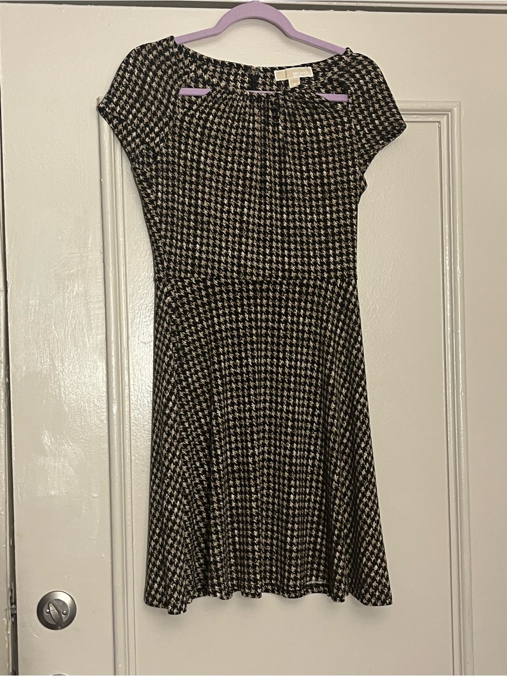 Michael Kors Black and Tan Houndstooth Midi Dress